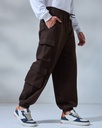 Unisex |  Brown Loose Fit Cargo Joggers | Korean Fit