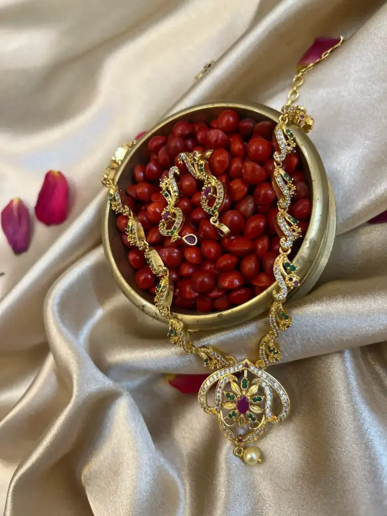 premium green and magenta stone trendy design | gold-plated necklace set | ethnic & party  type