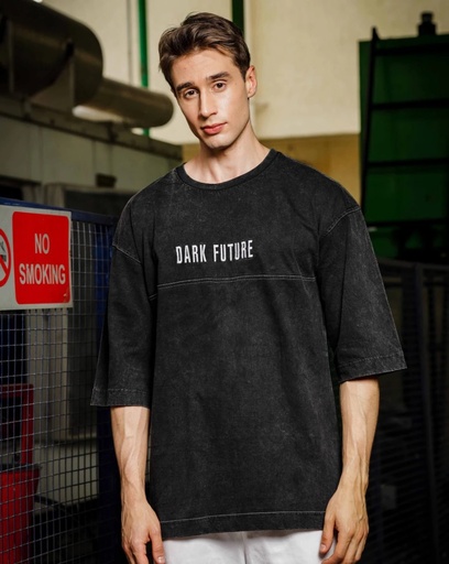 Acid washed Men Embroidered Oversized Round-Neck T-Shirt