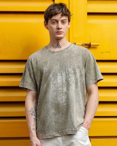 Acid washed | Men Dyed Round Neck Cotton Relaxed Fit T-Shirt