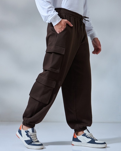 Unisex |  Brown Loose Fit Cargo Joggers | Korean Fit