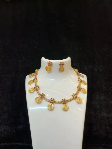 Temple Traditional Goddess Lakshmi kaash (coin) | Gold-plated Necklace set | Ethnic type