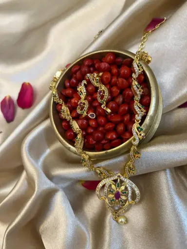 premium green and magenta stone trendy design | gold-plated necklace set | ethnic & party  type