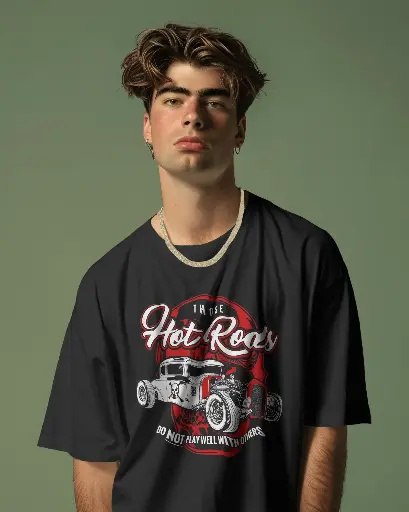 [0045/] Vintage Hot race Printed | Oversized T-shirt |